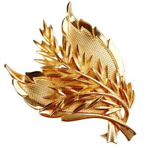 VTG Mid Century Brooch Leaf Wheat Botanical 1950s Gold Tone Textured Jewelry